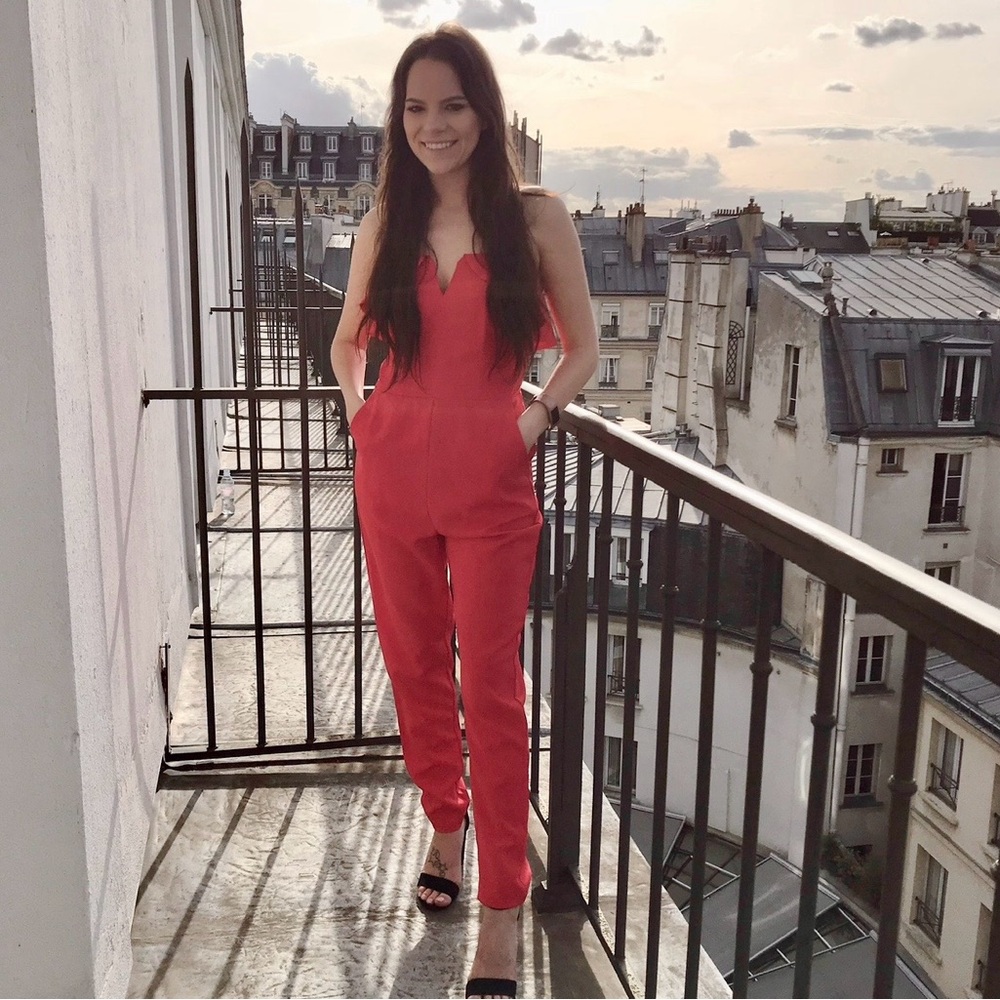 Adelyn Rae Red Strapless Jumpsuit